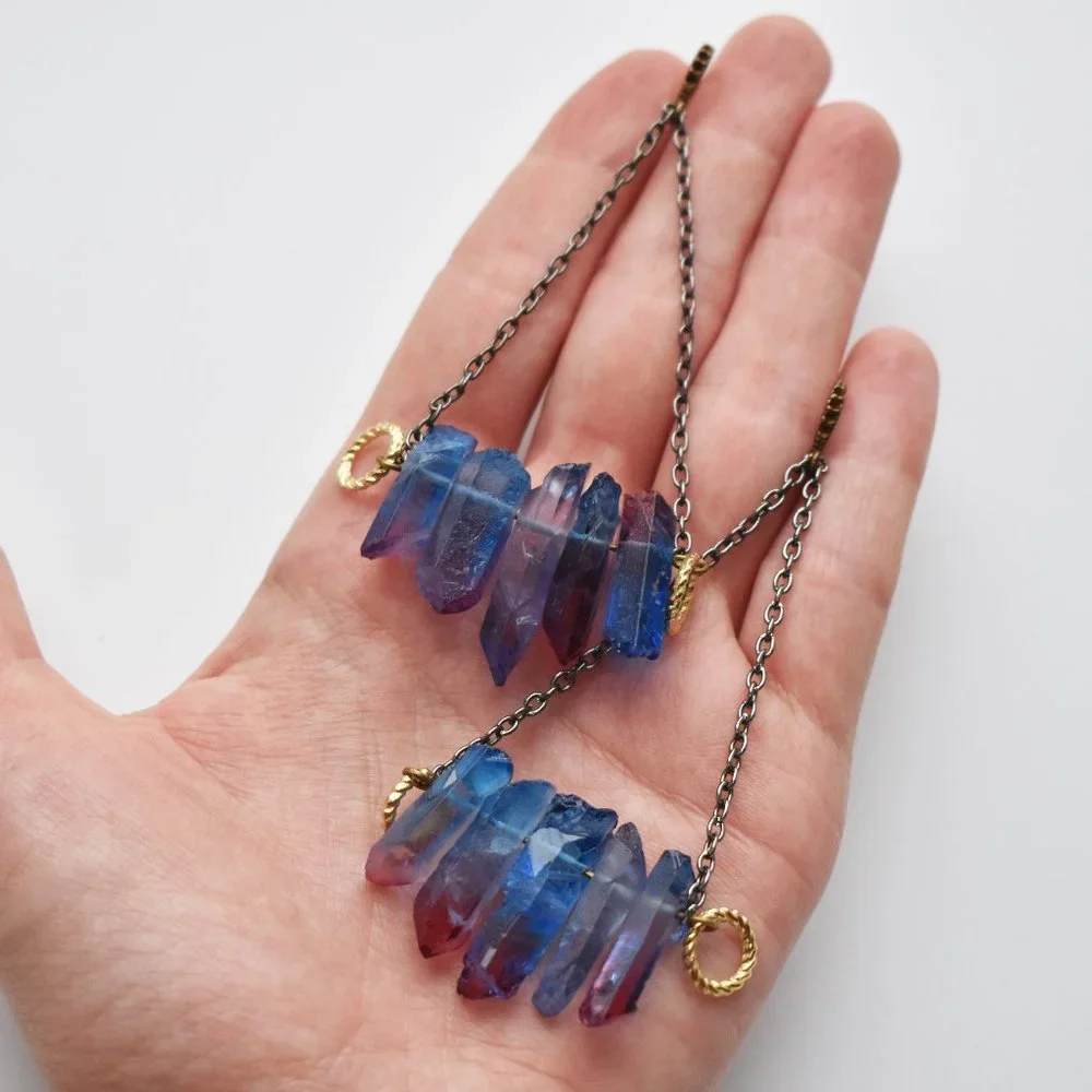 Raw crystal earrings dangle, statement quartz earrings